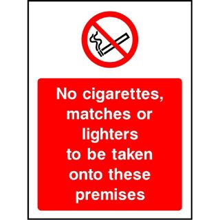 Picture of "No Cigarettes, Matches Or Lighters To Be Taken Onto These Premises" Sign 
