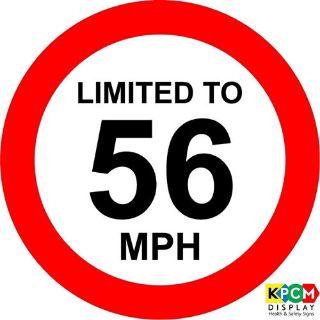Picture of Limited To 56 Mph Vehicle Speed Limit Sign. For Vehicles Which Have Been Limited To A Maximum Speed Of 56 Mph. For Hgv Trucks, Semi-Trailers Or Any Vehicle Limited To 56 Mph, Stick These Stickers To The Rear Of Your Vehicle